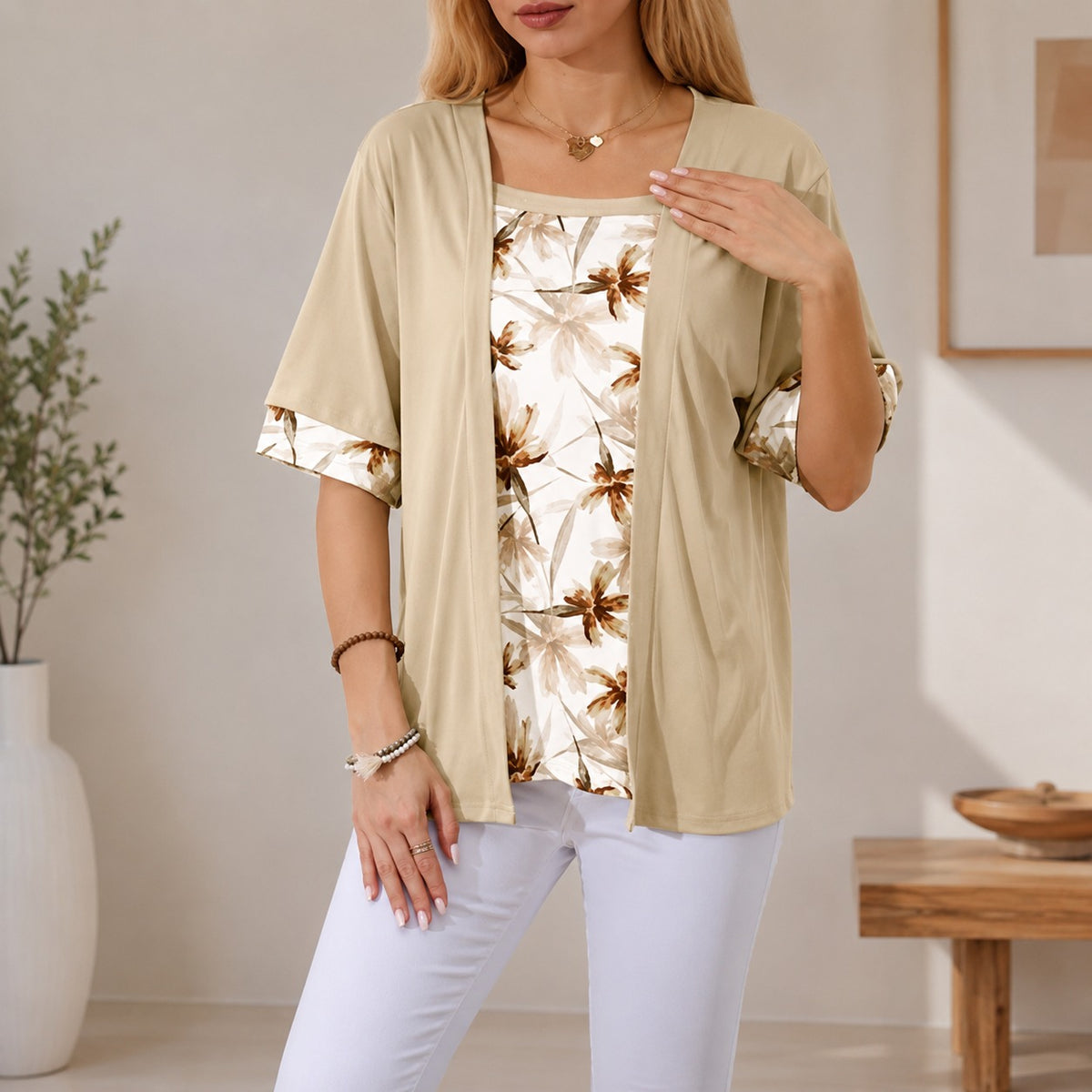 Blusa Violeta™ 2 en 1 con Sobreposición de Cárdigan y Estampado Floral