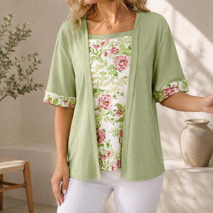 Blusa Violeta™ 2 en 1 con Sobreposición de Cárdigan y Estampado Floral