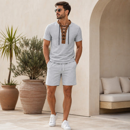 Conjunto Lucano™ con Camiseta de Cuello Contrastante y Shorts con Cordón