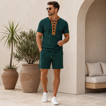 Conjunto Lucano™ con Camiseta de Cuello Contrastante y Shorts con Cordón