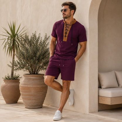 Conjunto Lucano™ con Camiseta de Cuello Contrastante y Shorts con Cordón