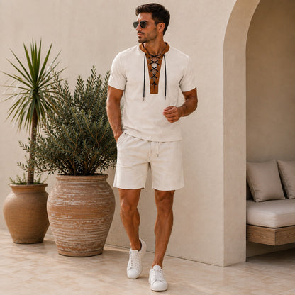 Conjunto Lucano™ con Camiseta de Cuello Contrastante y Shorts con Cordón