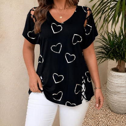 Blusa Andrea™ con Detalles Cruzados en Hombros y Estampado de Corazones