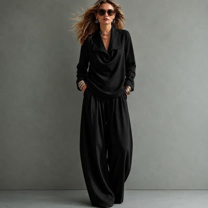 Conjunto Santorini™ con Blusa de Cuello Amplio y Pantalón de Caída Fluida