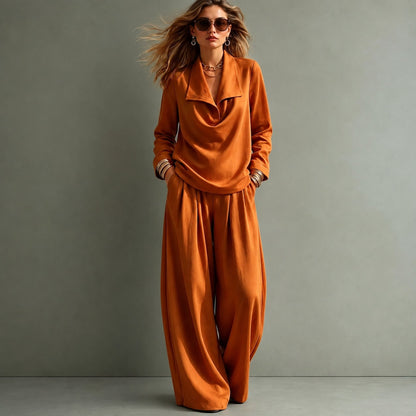Conjunto Santorini™ con Blusa de Cuello Amplio y Pantalón de Caída Fluida