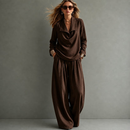Conjunto Santorini™ con Blusa de Cuello Amplio y Pantalón de Caída Fluida