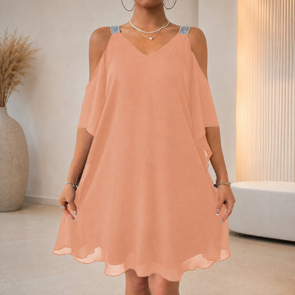 Vestido Noelia™ de Corte Evasé con Tirantes de Aplicaciones Brillantes