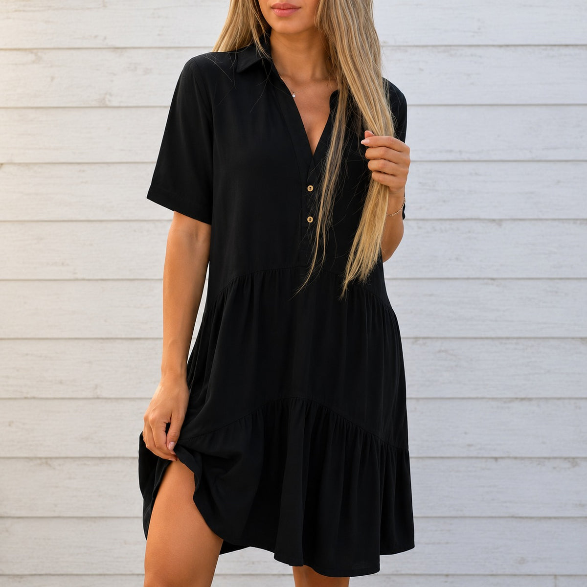Vestido Adriana™ con Cuello Camisero y Corte Holgado