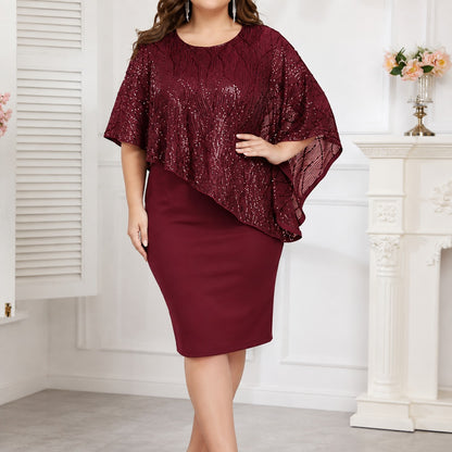 Vestido Midi Lucía™ con Sobreposición Asimétrica, Detalles Brillantes y Escote Redondo