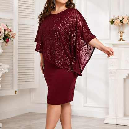 Vestido Midi Lucía™ con Sobreposición Asimétrica, Detalles Brillantes y Escote Redondo