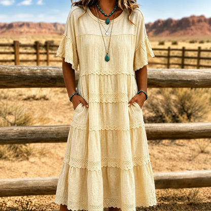 Vestido Lucera™ con Falda Escalonada, Detalles de Encaje y Bolsillos Laterales