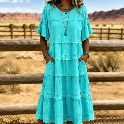 Vestido Lucera™ con Falda Escalonada, Detalles de Encaje y Bolsillos Laterales