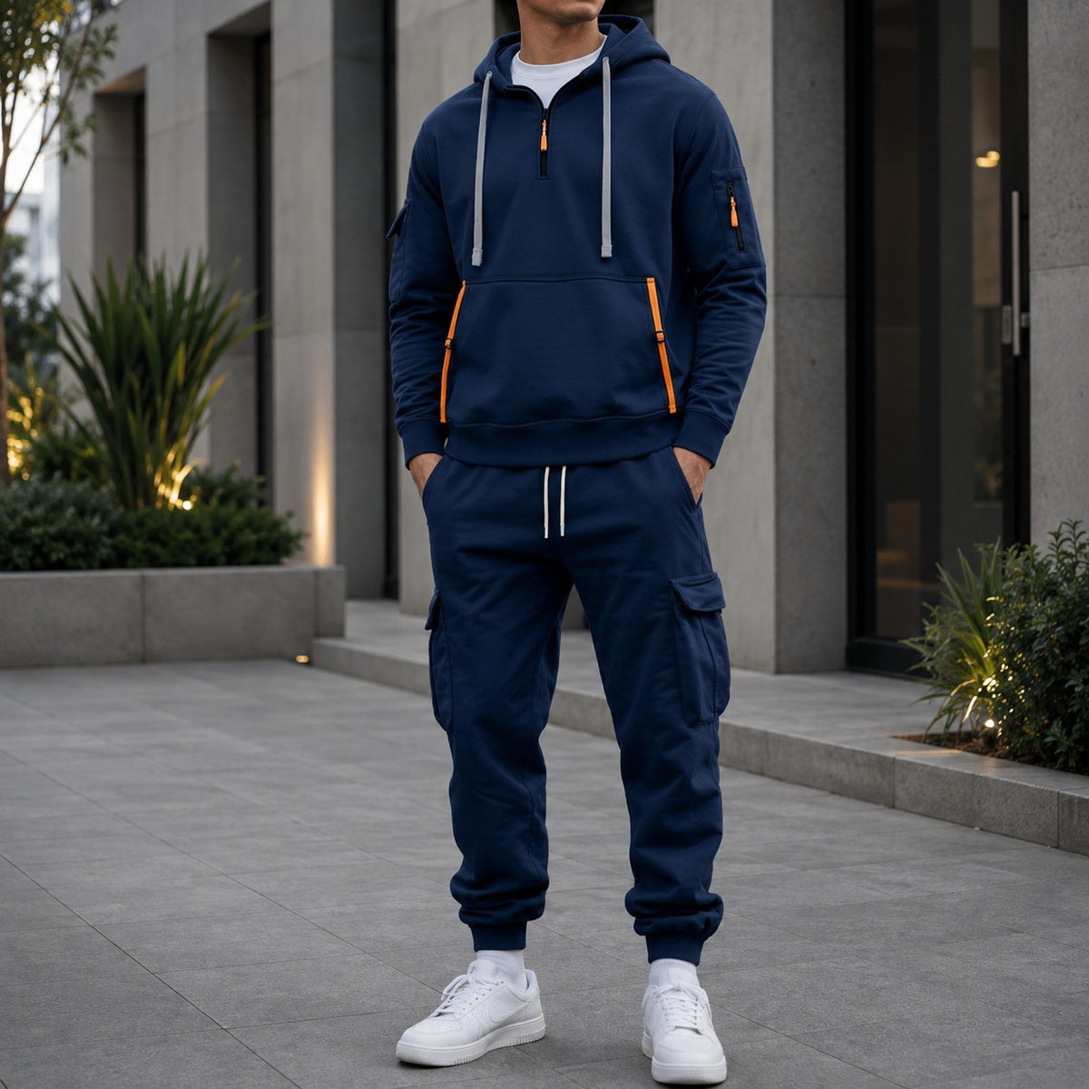 Conjunto Drevon™ con Sudadera con Bolsillos Utilitarios y Pantalón Cargo Jogger
