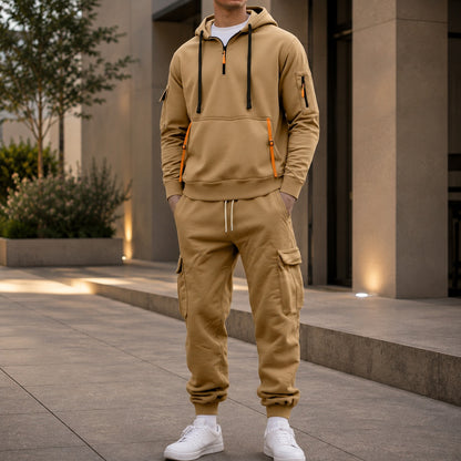 Conjunto Drevon™ con Sudadera con Bolsillos Utilitarios y Pantalón Cargo Jogger