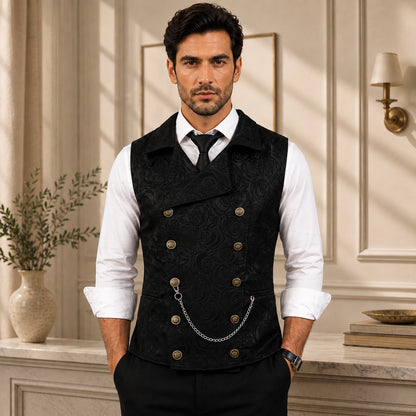 Chaleco de Sastrería Alcazar™ con Textura Jacquard Floral, Cierre Cruzado y Detalles Metálicos