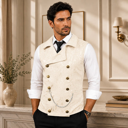 Chaleco de Sastrería Alcazar™ con Textura Jacquard Floral, Cierre Cruzado y Detalles Metálicos