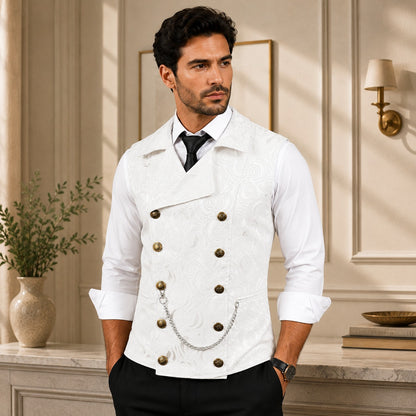 Chaleco de Sastrería Alcazar™ con Textura Jacquard Floral, Cierre Cruzado y Detalles Metálicos