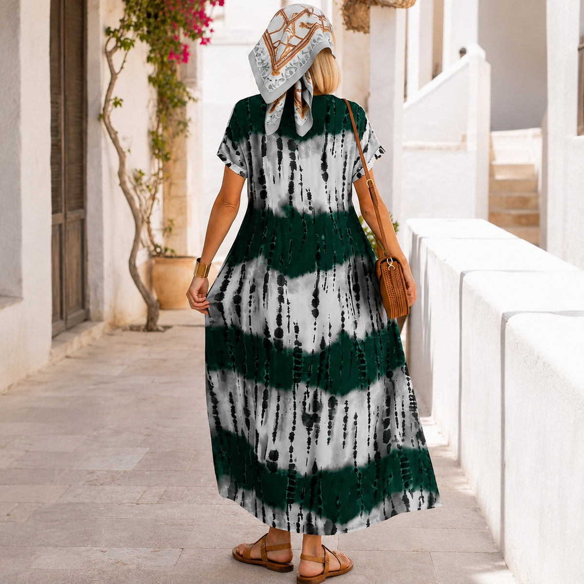Vestido Largo Verena™ con Estampado Ornamental, Escote en V y Aberturas Laterales