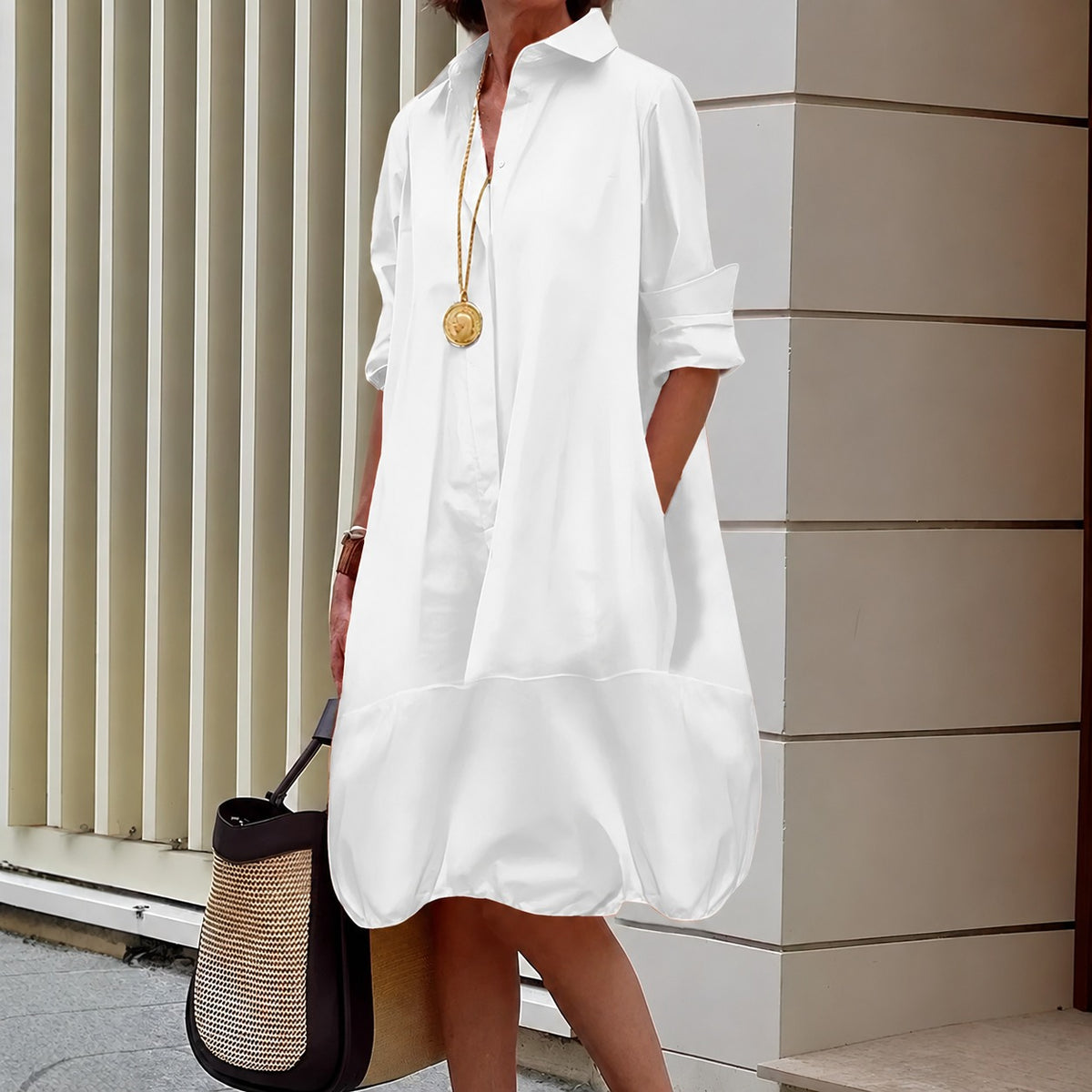 Vestido Camisero Renata™ con Corte Amplio y Bajo Globo