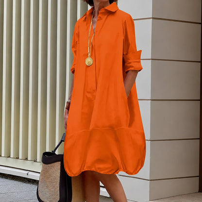 Vestido Camisero Renata™ con Corte Amplio y Bajo Globo
