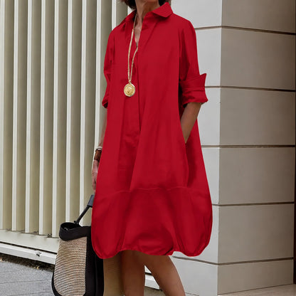 Vestido Camisero Renata™ con Corte Amplio y Bajo Globo