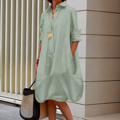 Vestido Camisero Renata™ con Corte Amplio y Bajo Globo