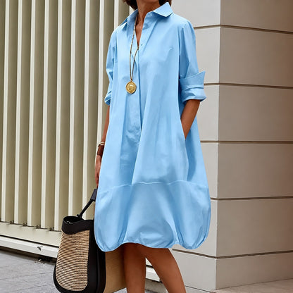 Vestido Camisero Renata™ con Corte Amplio y Bajo Globo