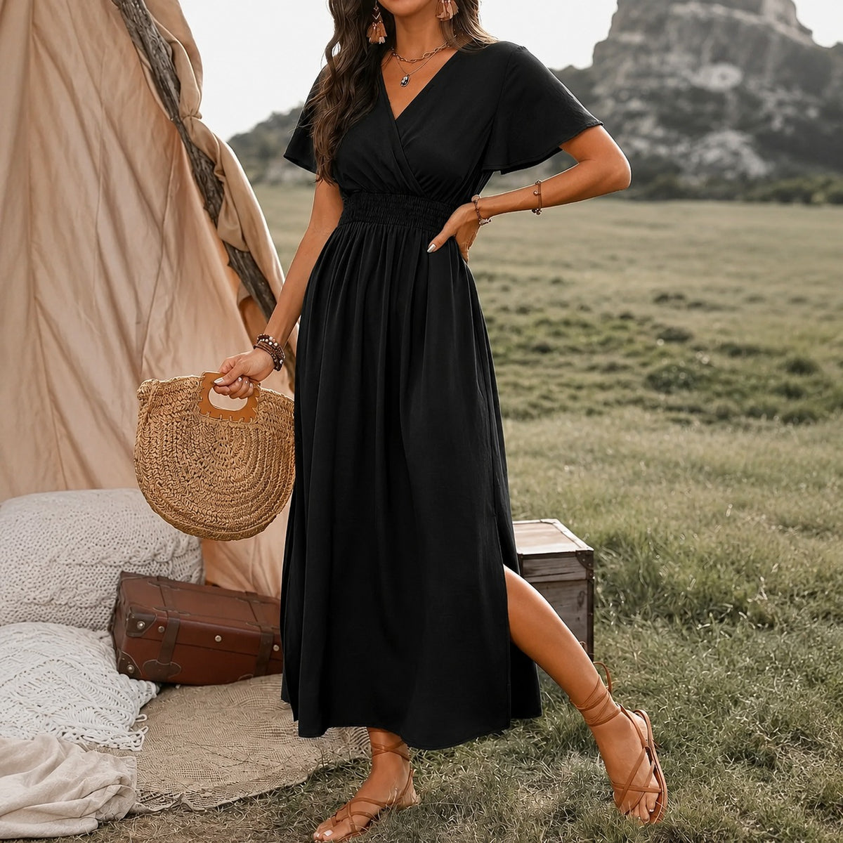 Vestido Eliana™ con Escote Cruzado y Cintura Fruncida