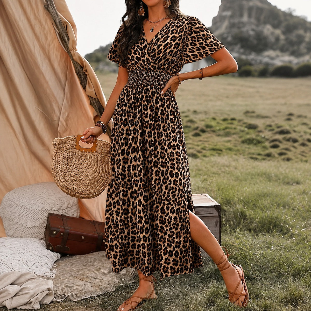 Vestido Eliana™ con Escote Cruzado y Cintura Fruncida