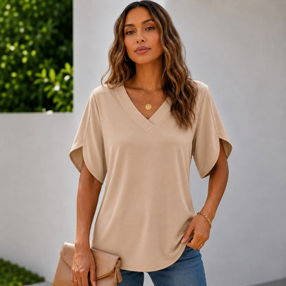 Blusa Ariela™ con Escote en V, Diseño Minimalista y Mangas con Abertura Lateral