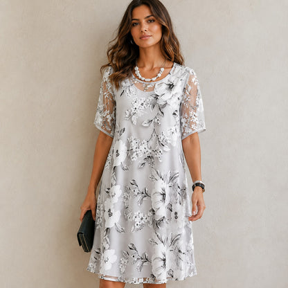 Vestido Cristina™ con Estampado Floral y Escote Redondo