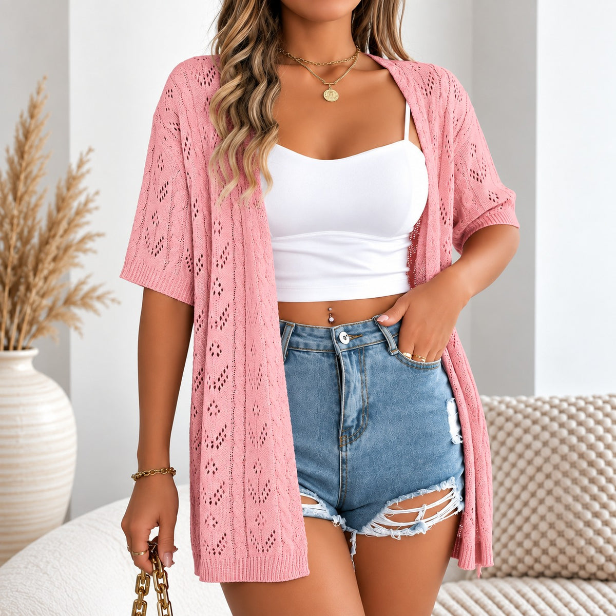 Cárdigan Melina™ con Diseño Minimalista y Detalles Calados