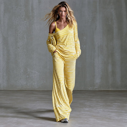 Conjunto Claudia™ con Blusa Asimétrica de Un Hombro y Pantalón Amplio