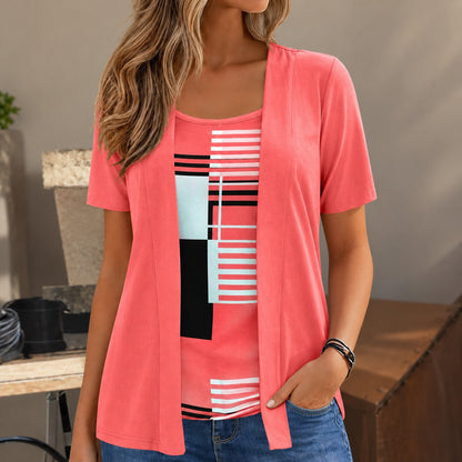 Blusa Luciana™ 2 en 1 con Efecto de Sobreposición Abierta y Estampado Geométrico