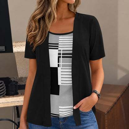 Blusa Luciana™ 2 en 1 con Efecto de Sobreposición Abierta y Estampado Geométrico
