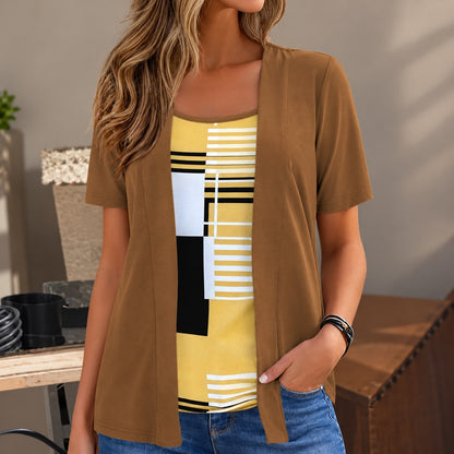 Blusa Luciana™ 2 en 1 con Efecto de Sobreposición Abierta y Estampado Geométrico
