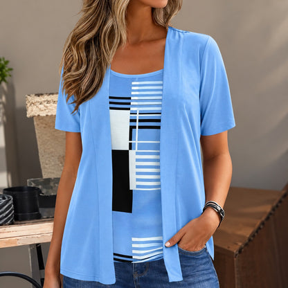 Blusa Luciana™ 2 en 1 con Efecto de Sobreposición Abierta y Estampado Geométrico