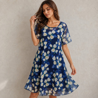 Vestido Cristina™ con Estampado Floral y Escote Redondo