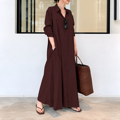 Vestido Samantha™ con Cuello Camisero, Corte Amplio y Botones Frontales