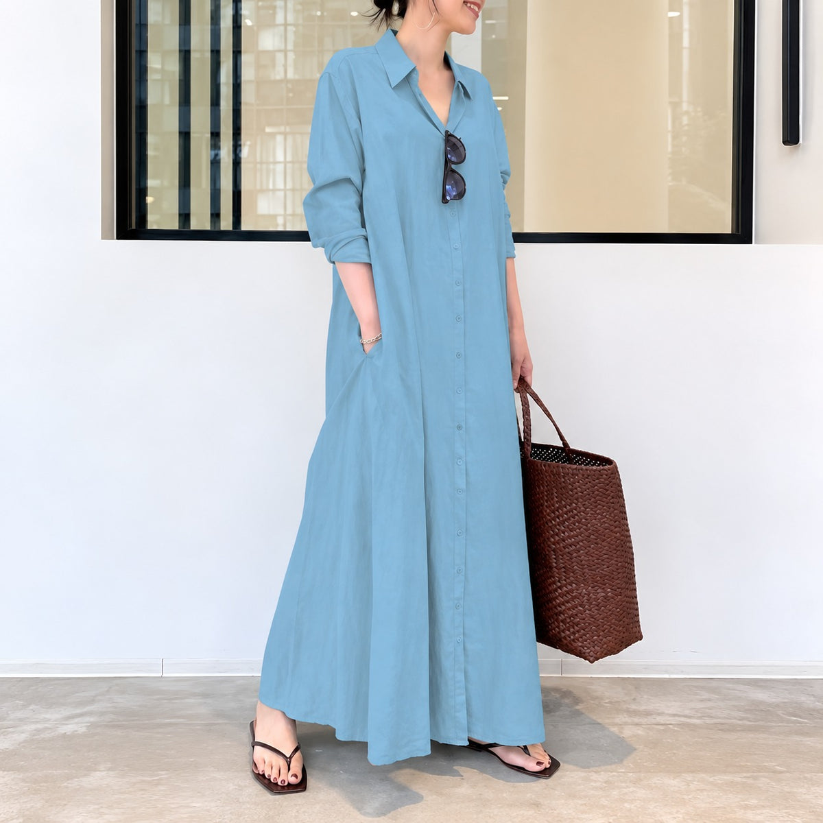 Vestido Samantha™ con Cuello Camisero, Corte Amplio y Botones Frontales