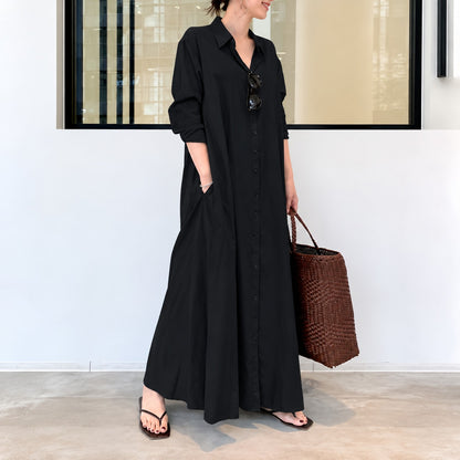 Vestido Samantha™ con Cuello Camisero, Corte Amplio y Botones Frontales