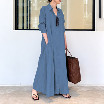 Vestido Samantha™ con Cuello Camisero, Corte Amplio y Botones Frontales