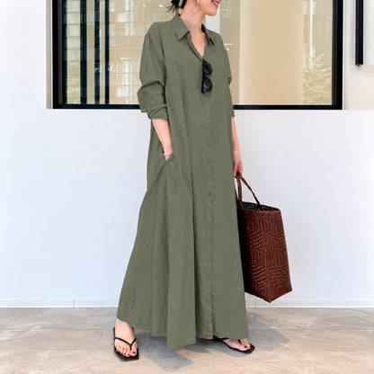 Vestido Samantha™ con Cuello Camisero, Corte Amplio y Botones Frontales