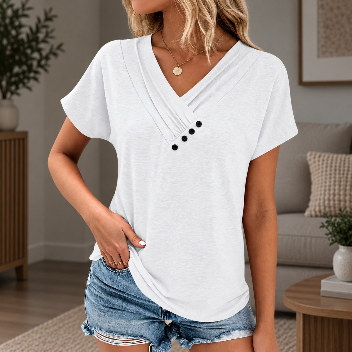 Blusa Viana™ con Escote V Cruzado y Corte Holgado