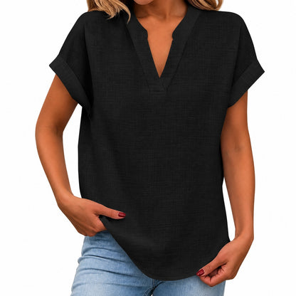Blusa Maira™ con Mangas Cortas Dobladas y Bajo Redondeado