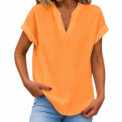 Blusa Maira™ con Mangas Cortas Dobladas y Bajo Redondeado