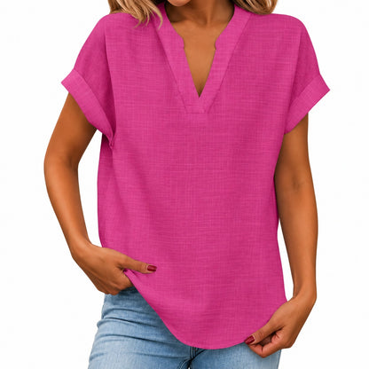 Blusa Maira™ con Mangas Cortas Dobladas y Bajo Redondeado