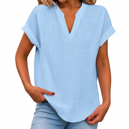 Blusa Maira™ con Mangas Cortas Dobladas y Bajo Redondeado