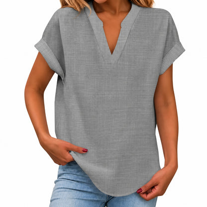 Blusa Maira™ con Mangas Cortas Dobladas y Bajo Redondeado