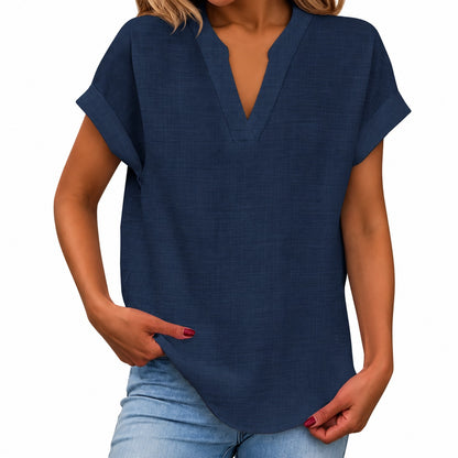 Blusa Maira™ con Mangas Cortas Dobladas y Bajo Redondeado